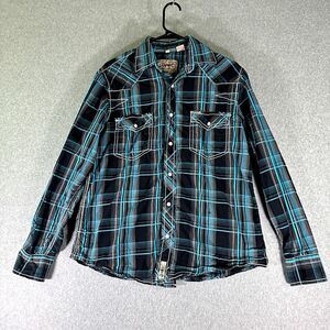 Rafter C Mens Plaid Shirt Size M Long Sleeve Snap Buttons Western Cowboy